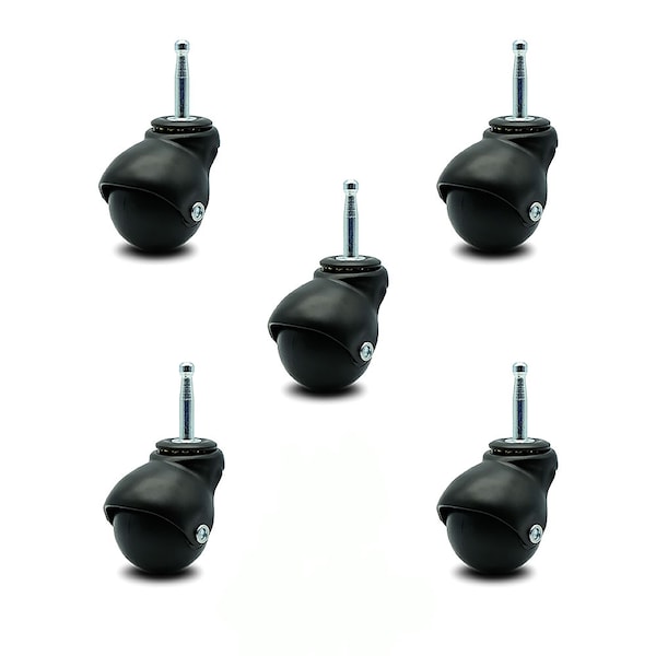 2 Inch Flat Black Hooded Grip Neck Ball Casters, 5PK